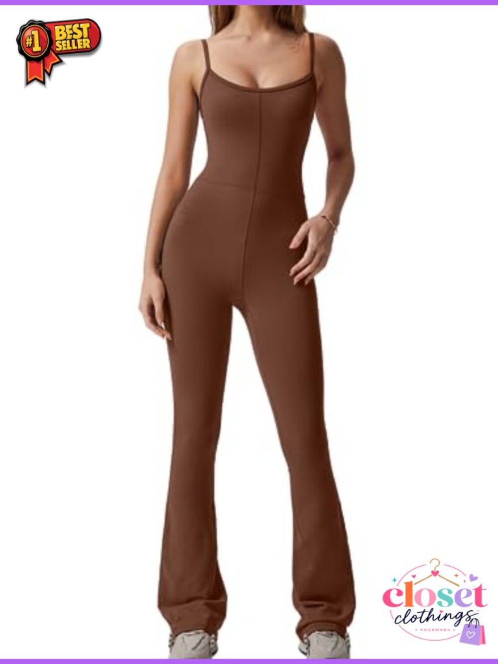 Spaghetti Strap Flare Jumpsuit Scoop Neck Bodycon Full Length Casual Unitard